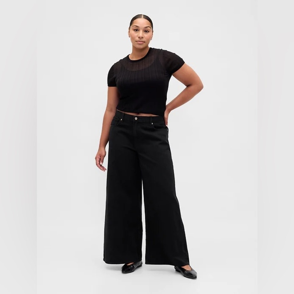 GAP Baggy Mid Rise Black Wide Leg Jeans Size 27